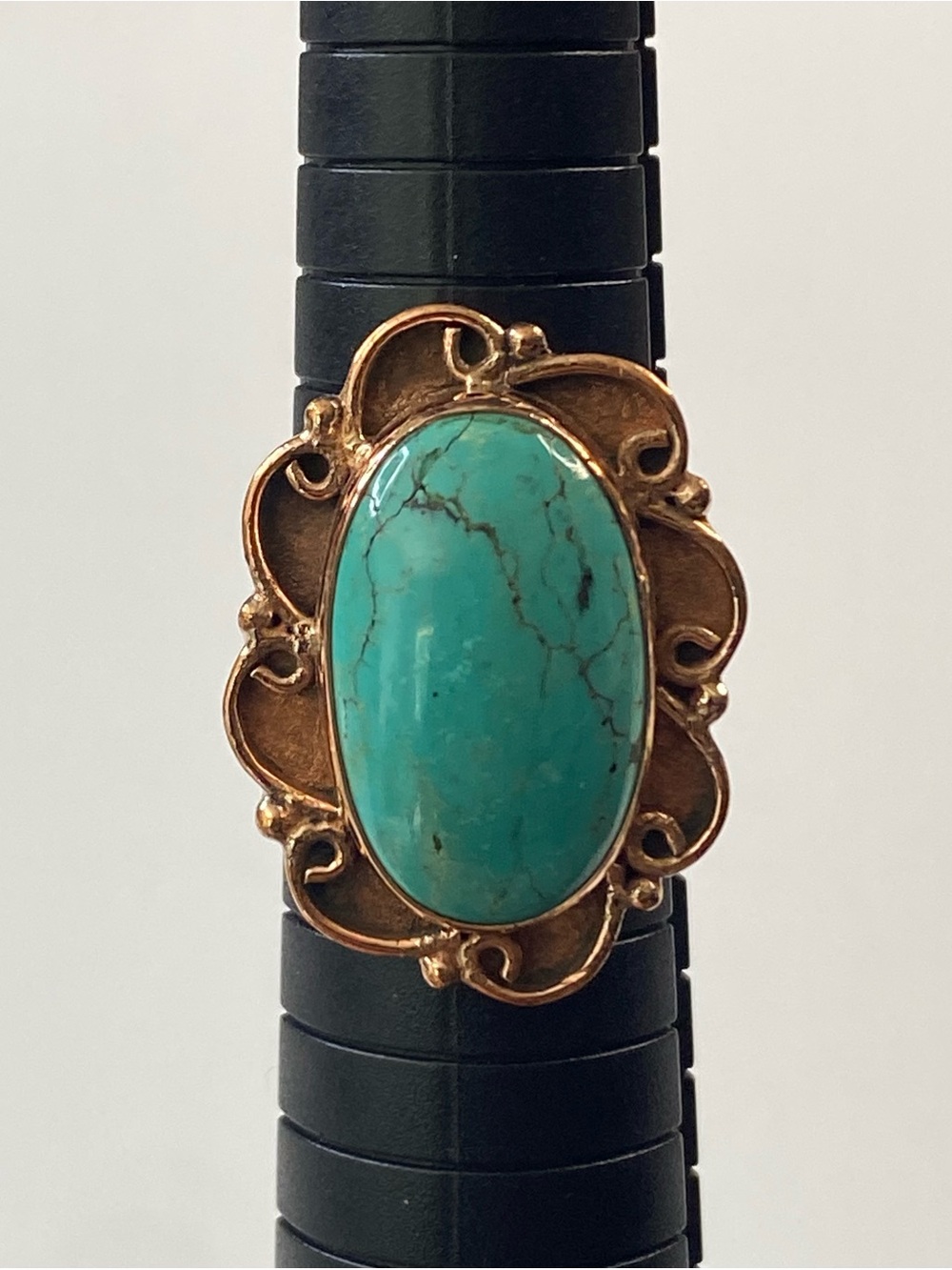 Kingman Mohave Turquoise Solid Copper Southwest Style Ring 7.75-8